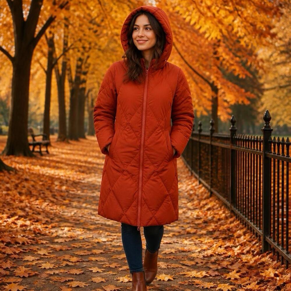 Mondetta Outdoor Women XS Orange Hooded 700 Down Fill Standard Mid Length Coat